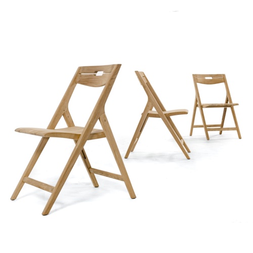 11916 Surf Teak Folding Side Chair of 3 showing front view side view and front angled view on white background