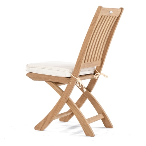 70060 Barbuda Martinique teak folding dining side chair with optional seat cushion side rear view on white background