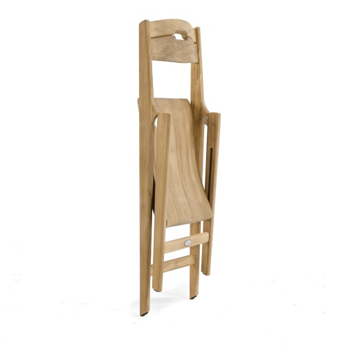 11916 Surf Teak Folding Side Chair folded flat for storage angled view on white background