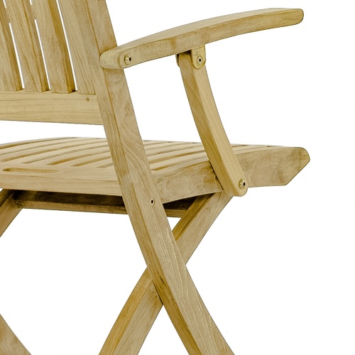 70553 Surf Barbuda teak folding armchair closeup of rear view on white background