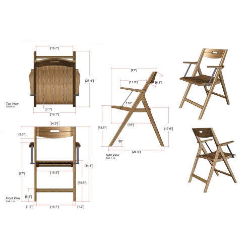 70804 Surf Marine Grade teak armchair autocad of different views on white background