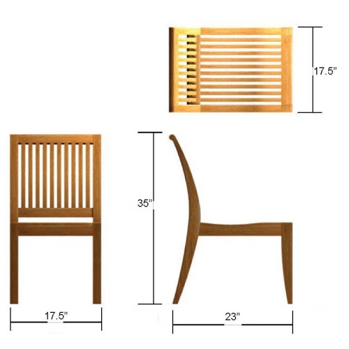 70827 Laguna Side Chair showing autocad in front and side and seat view on a white background