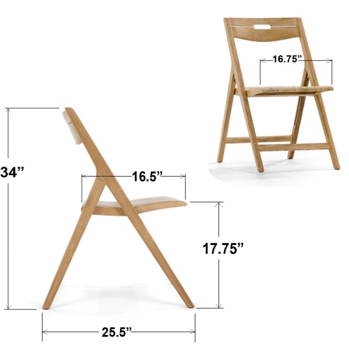 11916 Surf folding side chair showing autocad of side profile and angled side view on white background