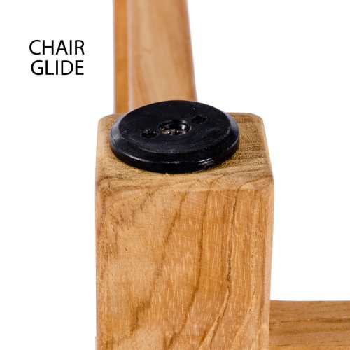 12170DP Kafelonia teak Barrel Chair bottom leg showing closeup of chair glide on white background