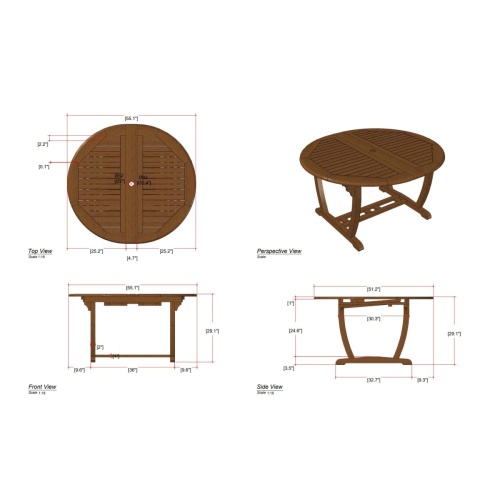 15548 Martinique teak extension oval Dining Table autocad in collapsed position on white background