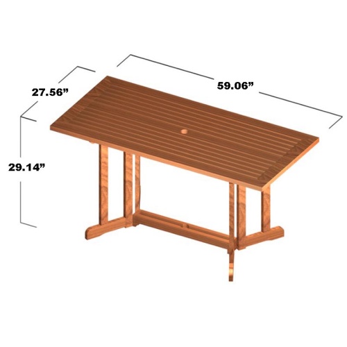 70146 Surf Nevis Dining Set showing autocad of the Nevis folding table angled side view on white background