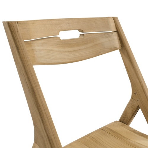 11916 Surf Teak Folding Side Chair opened showing closeup of chair back on white background 