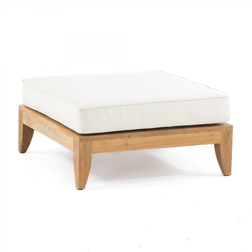 70100  Aman Dais teak ottoman with canvas colored cushion angled on white background