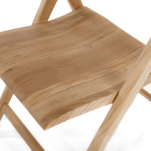 11916 Surf Teak Folding Side Chair opened showing closeup of chair seat on white background 