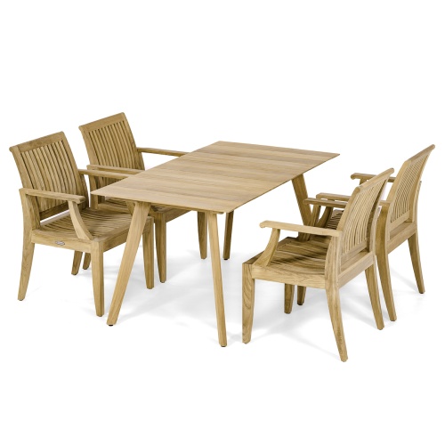 5 pc Surf Rectangular Teak Dining Chair Set - Picture A