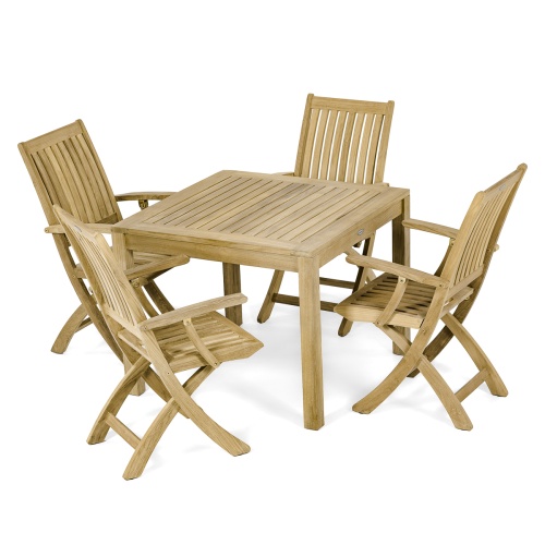 Square Teak Dining Set with 4 Barbuda Folding Armchairs - Picture A