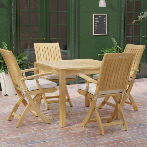 Square Teak Dining Set with 4 Barbuda Folding Armchairs - Picture C