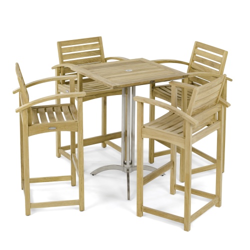 Square Somerset Teak Dining Barstool Set - Picture B