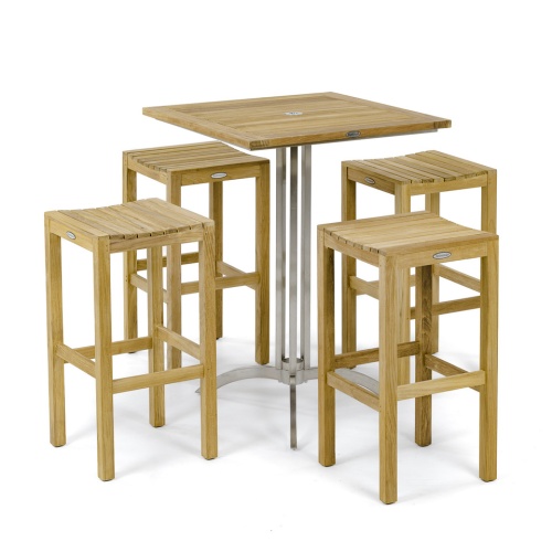 Square Vogue Backless Teak Barstool Set - Picture A