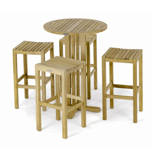 Round Backless Teak High Top Dining Set - Picture B