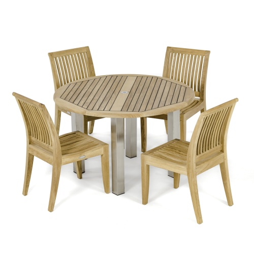 5 pc Laguna Vogue 4 ft Round Teak Dining Set - Picture A