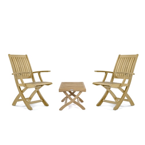 Barbuda Teak Folding Chair and Table Chat Set - Picture A